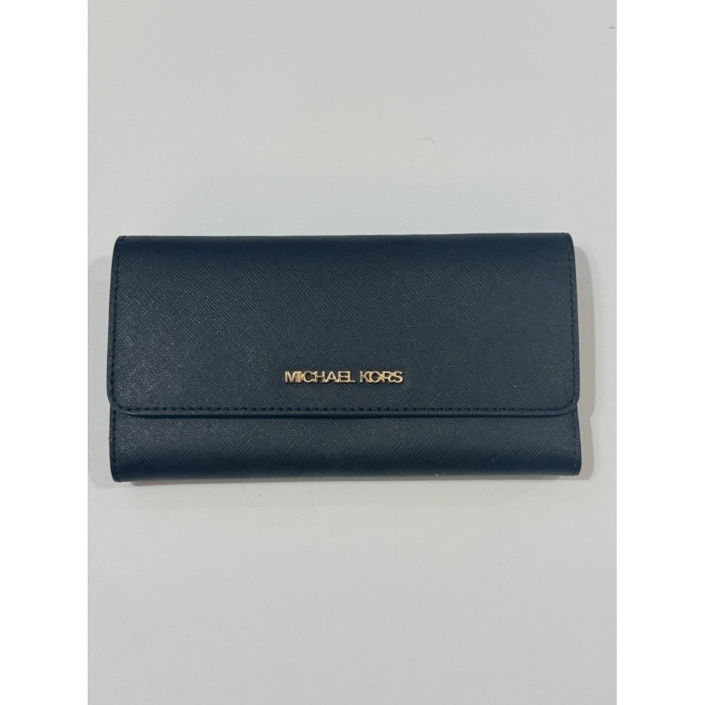 NWOT Michael Kors Jet Set Black Saffiano Leather Tri-Fold Continental Wallet
